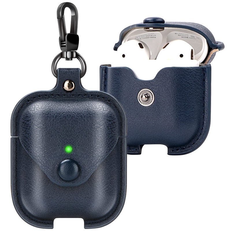 PG6 Leather Case for Airpods with Keychain, Premium Leather Vintage Portable Shockproof Protective Cover for Apple AirPods 1 and AirPods 2 Charging Case - Image 1